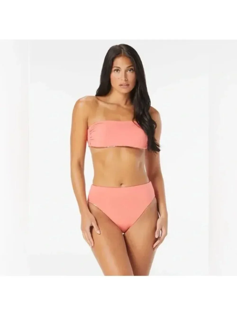 🆕CARMEN MARC VALVO Reversible Bandeau Bikini Swimsuit Melon Cheetah Small